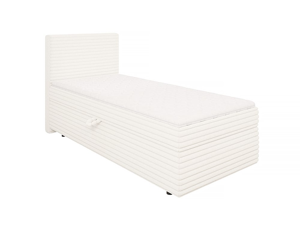 Lit boxspring 90x200 avec surmatelas et tiroirs, velours côtelé beige