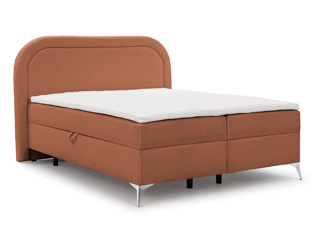 Lit boxspring 200x200 avec coffre de rangement et pieds chromés