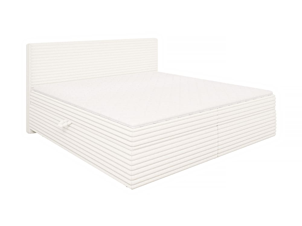 Lit boxspring 200x200 avec surmatelas et tiroirs, velours côtelé beige