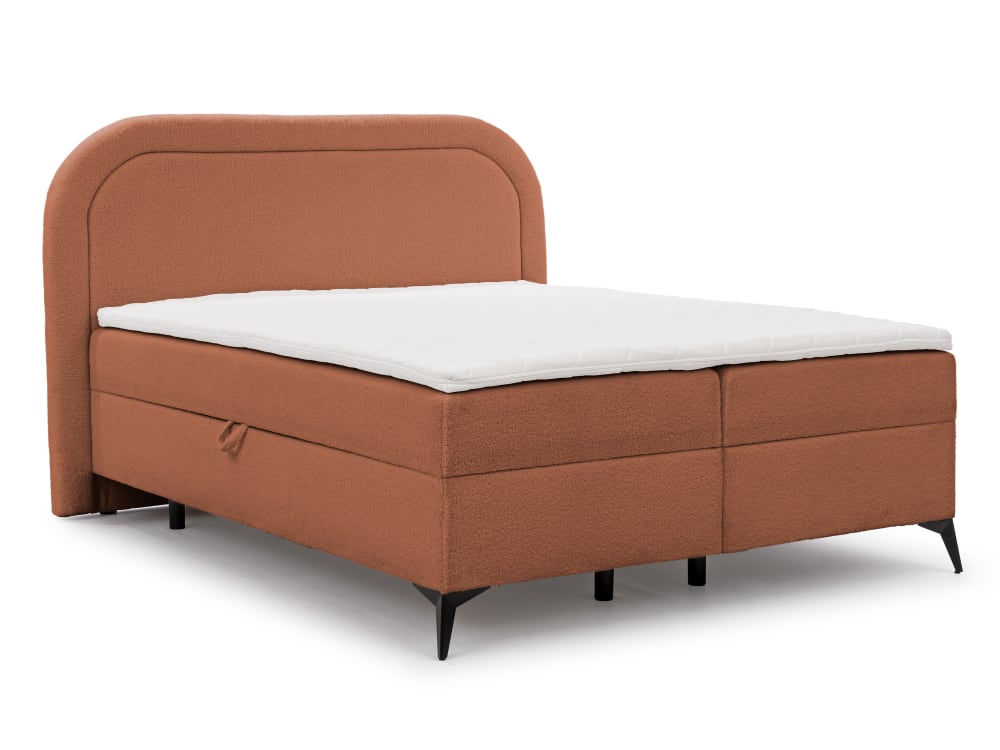 Lit boxspring 140x200 avec coffre de rangement et pieds noirs