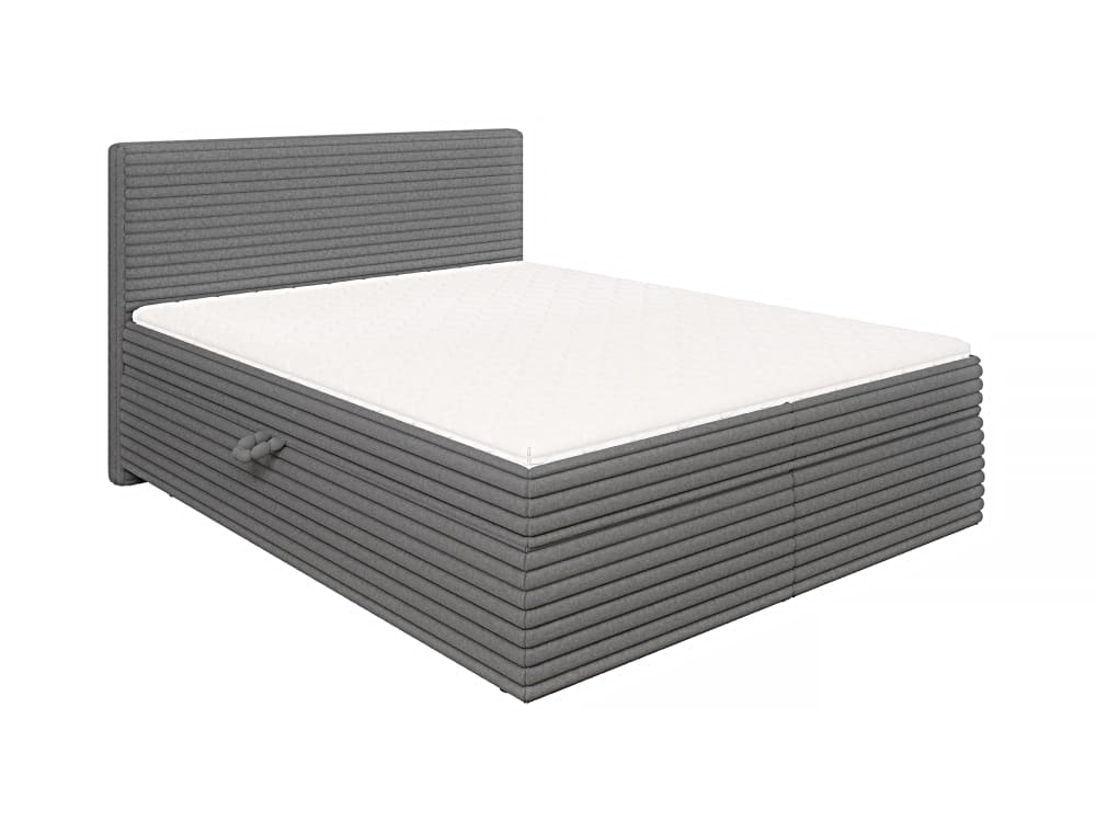 Lit boxspring 160x200 avec surmatelas et tiroirs, velours gris foncé