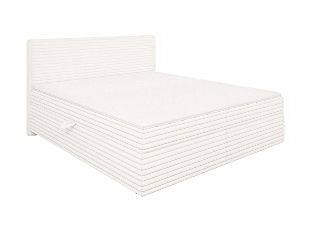 Lit boxspring 180x200 avec surmatelas et tiroirs, velours côtelé beige