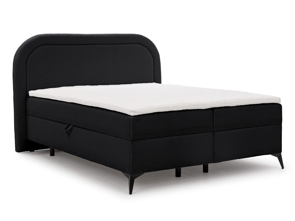 Lit boxspring 140x200 avec coffre de rangement et pieds noirs