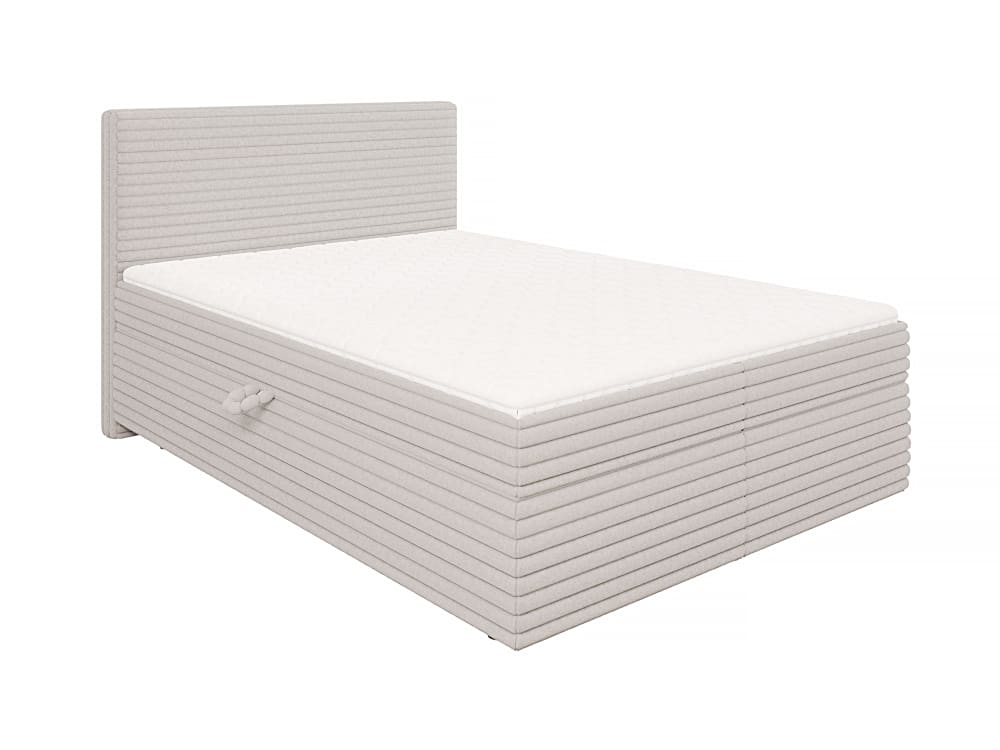 Lit boxspring 140x200 avec surmatelas et tiroirs, velours côtelé gris