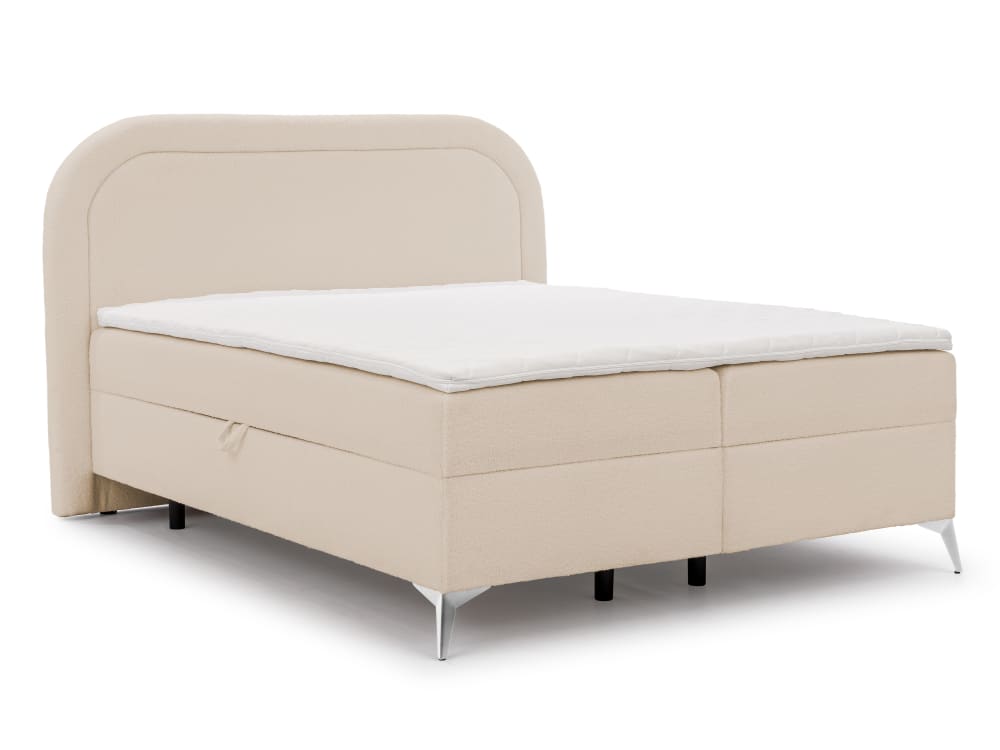 Lit boxspring 160x200 avec coffre de rangement et pieds chromés