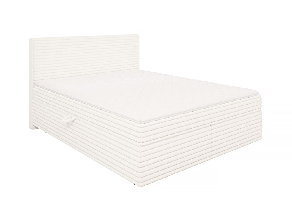 Lit boxspring 160x200 avec surmatelas et tiroirs, velours côtelé beige