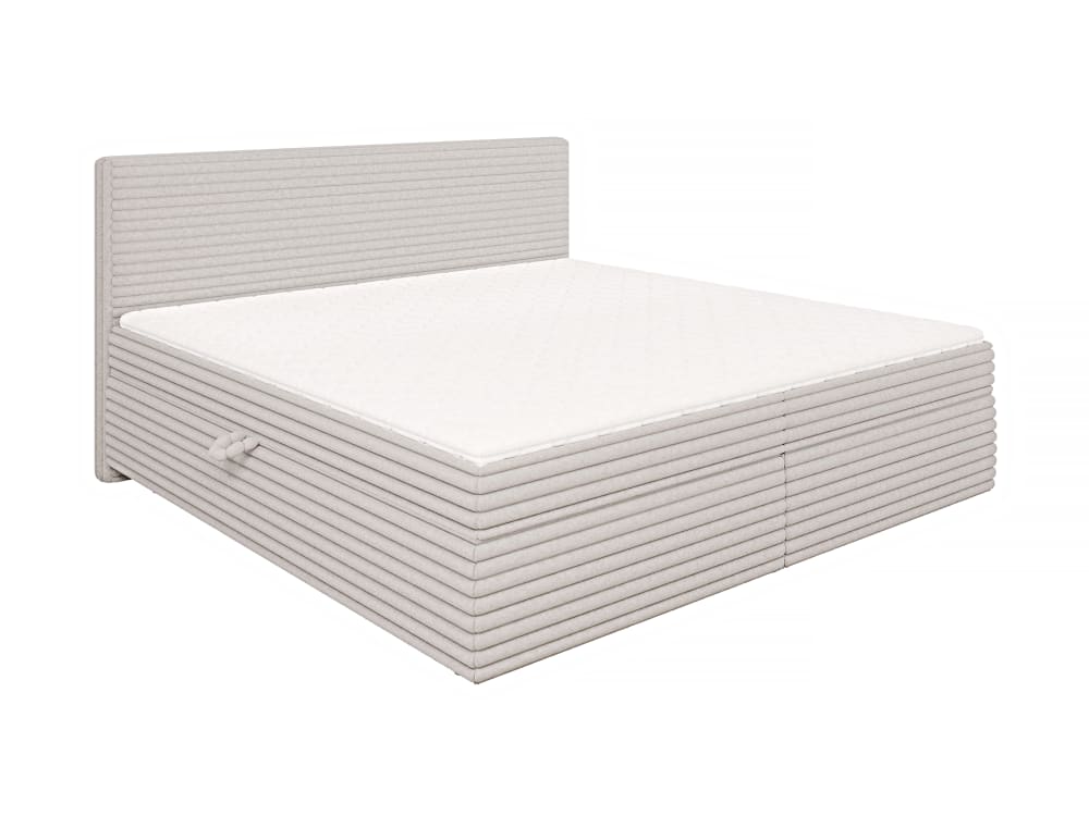 Lit boxspring 200x200 avec surmatelas et tiroirs, velours côtelé gris