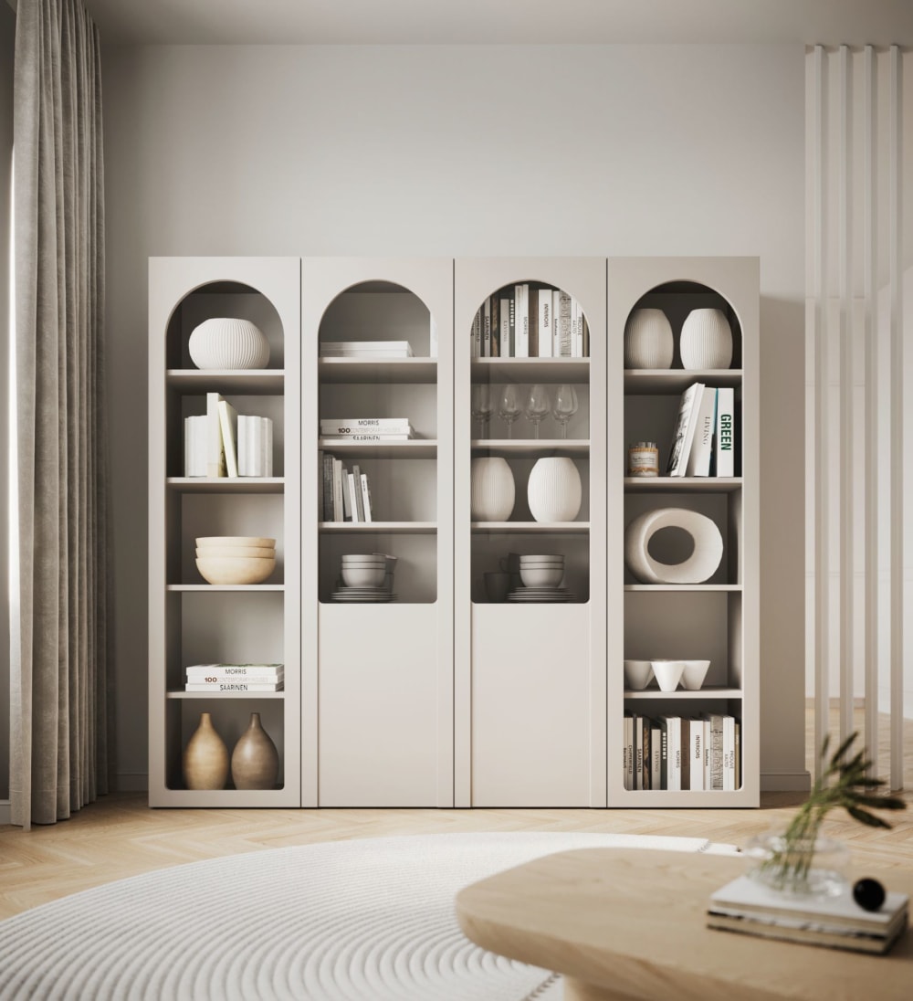 Étagère avec forme arquée et 5 compartiments ouverts, gris cachemire