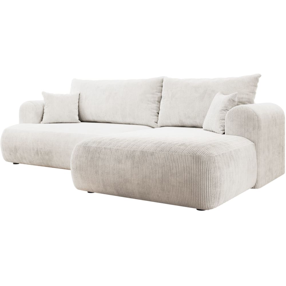 Canapé d’angle convertible, en velours côtelé blanc, droite