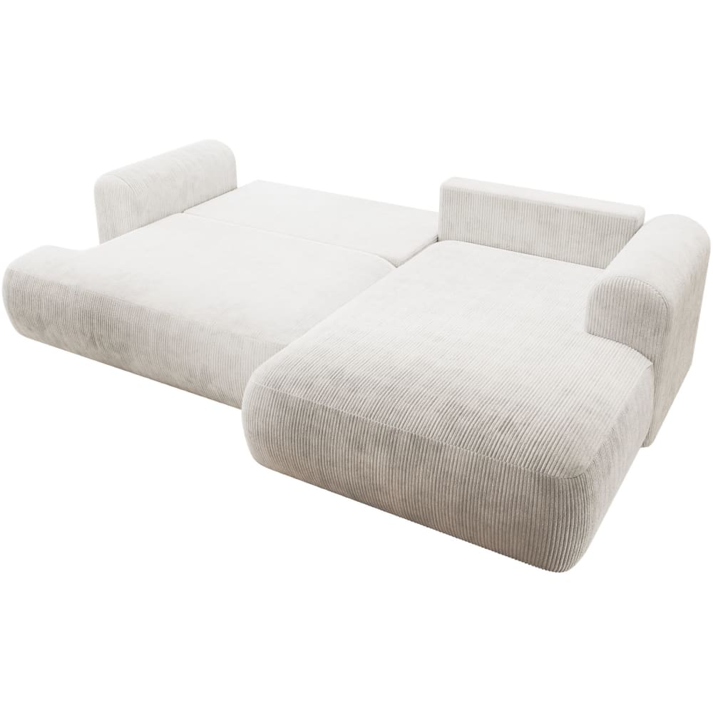 Canapé d’angle convertible, en velours côtelé blanc, droite