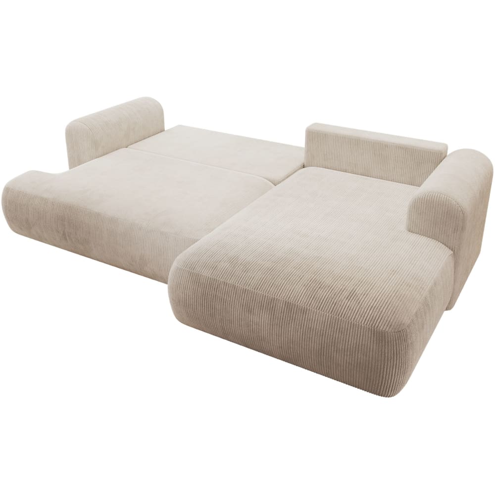 Canapé d’angle convertible, en velours côtelé beige clair, droite