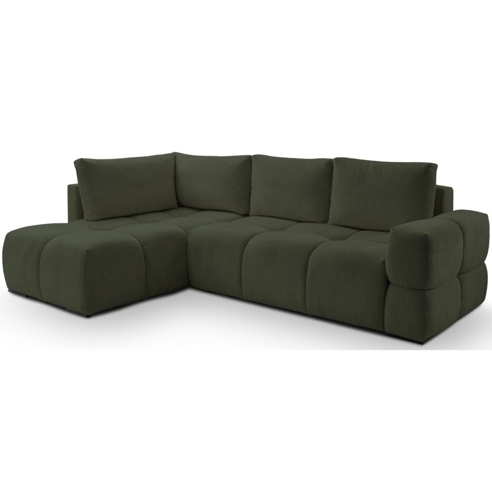 Canapé d’angle convertible chenille hydrofuge vert olive, réversible