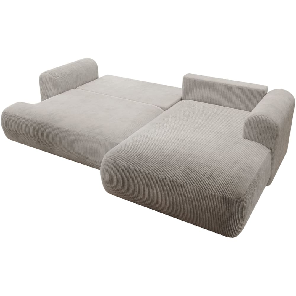 Canapé d’angle convertible, en velours côtelé beige-gris, droite