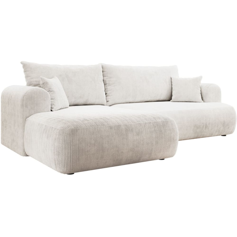 Canapé d’angle convertible, en velours côtelé blanc, gauche