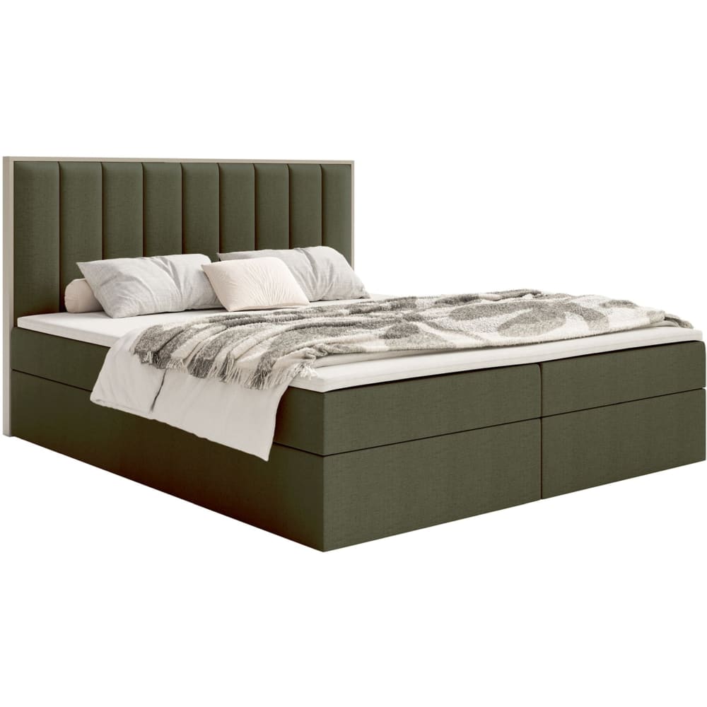 Selsey Boxspringbett 160x200 mit Stauraum, Topper, dunkelgrün style modern - Stoff