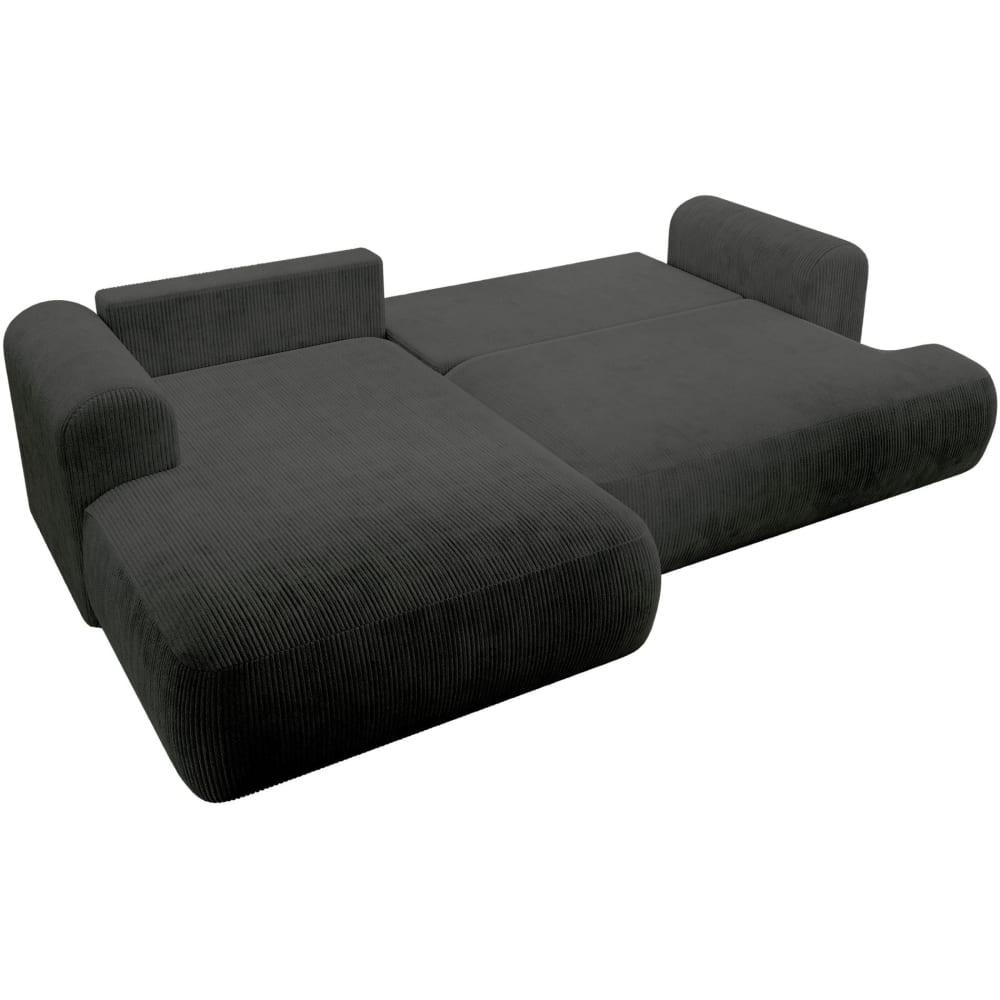 Eck-Schlafsofa mit Cordbezug und Bettkasten, Dunkelgrau, links -