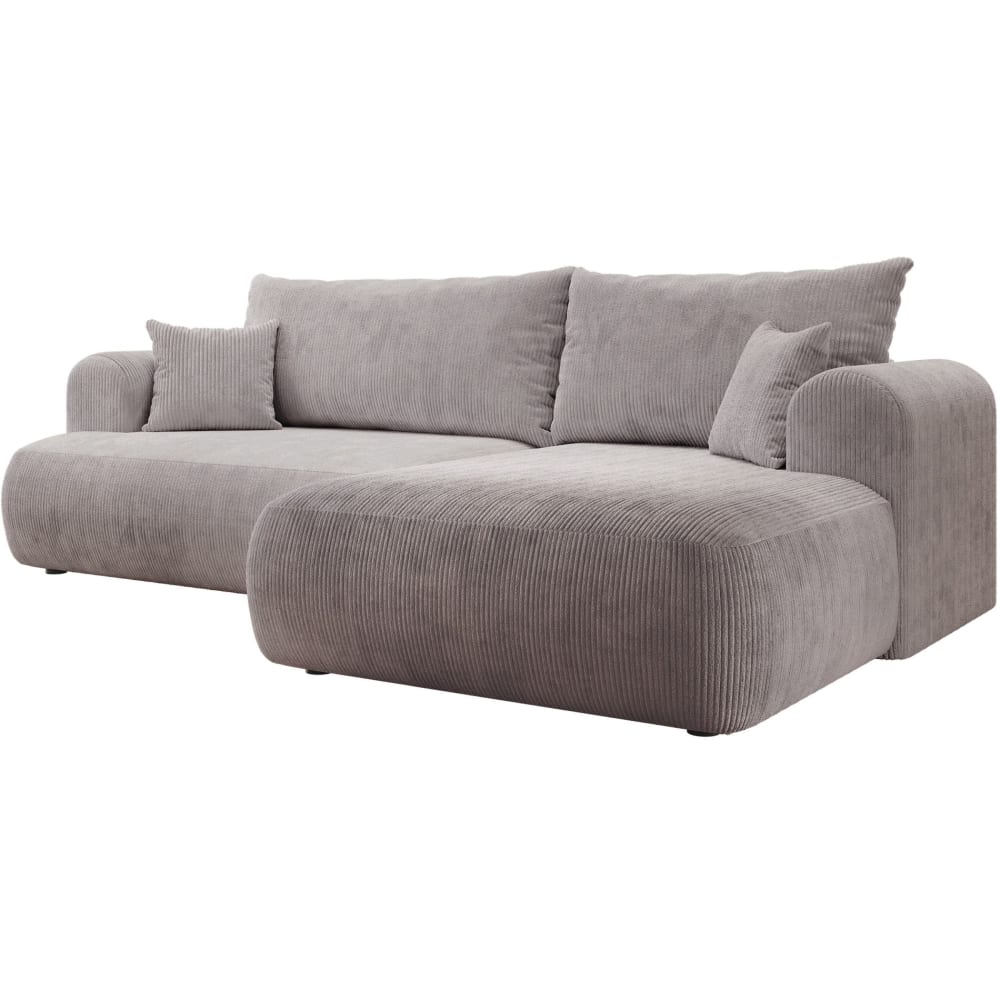 Canapé d’angle convertible, en velours côtelé gris clair, droite