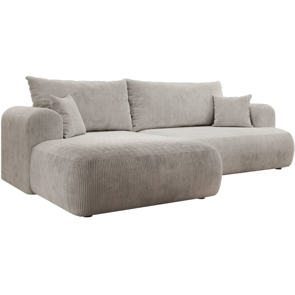 Canapé d’angle convertible, en velours côtelé beige-gris, gauche