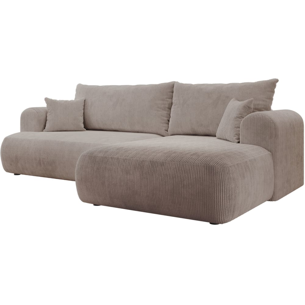Canapé d’angle convertible, en velours côtelé beige, droite