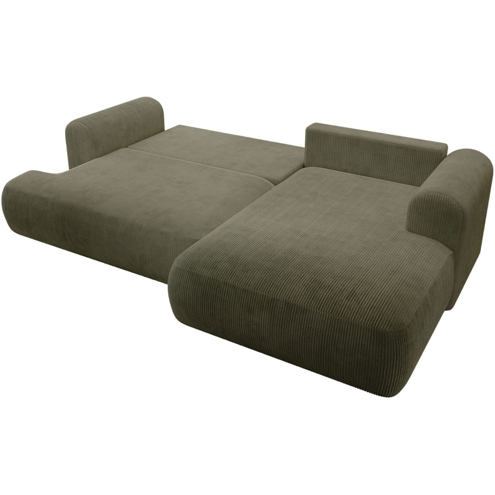 Eck-Schlafsofa mit Cordbezug und Bettkasten, Olivgrün, rechts -