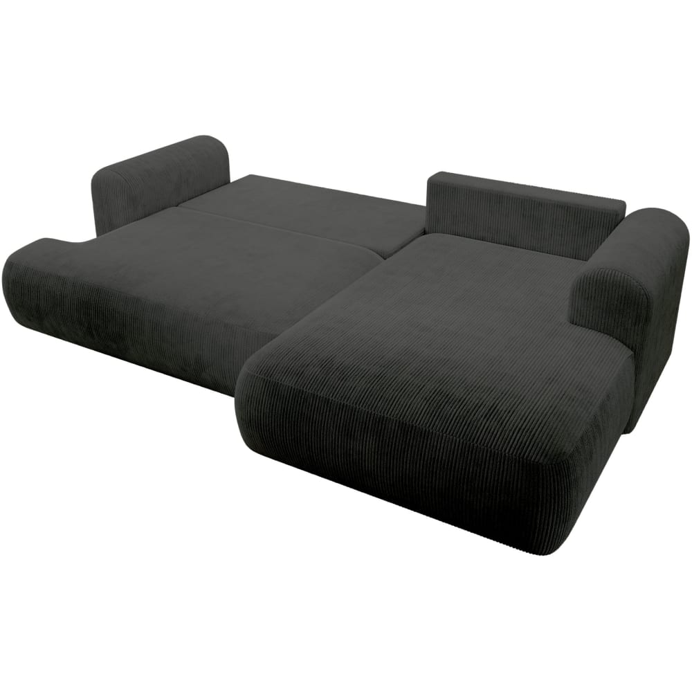 Canapé d’angle convertible, en velours côtelé gris foncé, droite