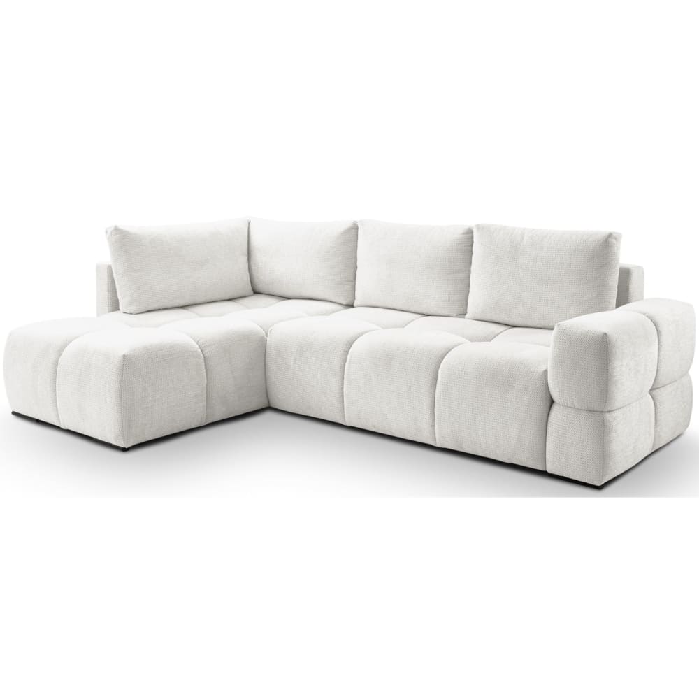 Canapé d’angle convertible, en chenille hydrofuge blanc, réversible