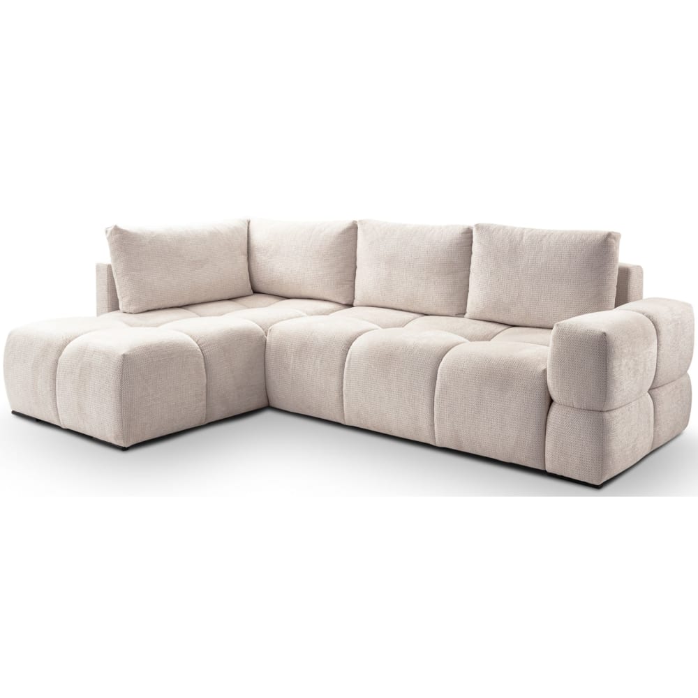 Canapé d’angle convertible chenille hydrofuge beige clair, réversible