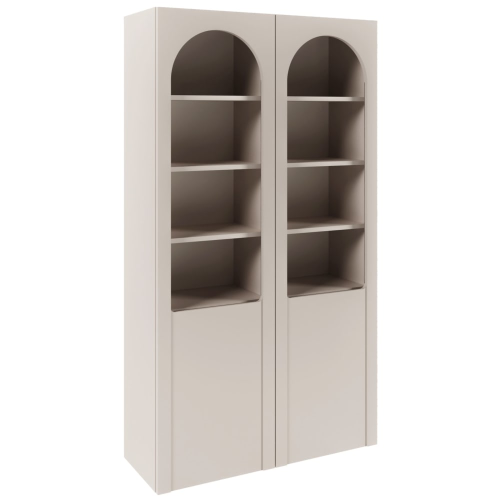 Vitrine avec portes cintrées et façades en verre, gris cachemire