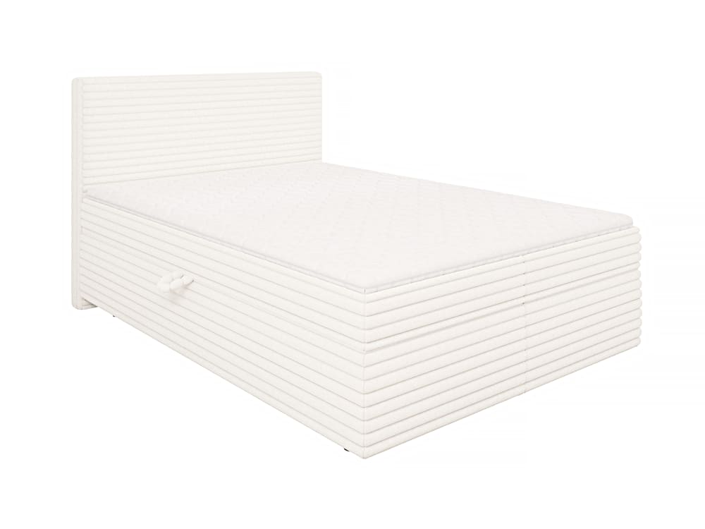 Lit boxspring 140x200 avec surmatelas et tiroirs, velours côtelé beige
