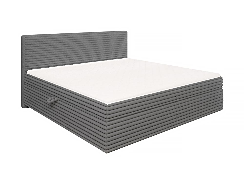 Lit boxspring 200x200 avec surmatelas et tiroirs, velours gris foncé