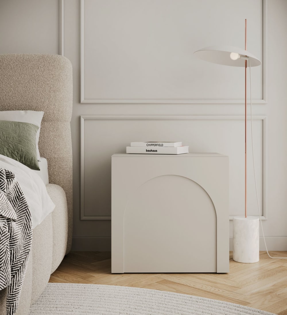 Table de chevet avec découpe en arc gris cachemire 50 cm