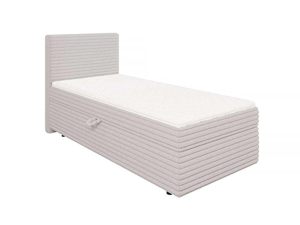 Lit boxspring 90x200 avec surmatelas et tiroirs, velours côtelé gris