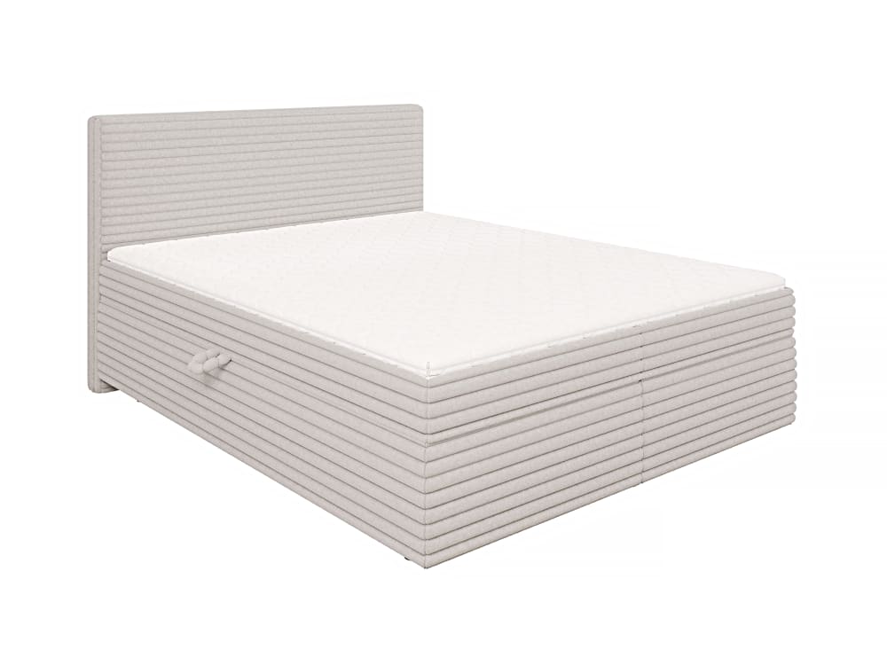 Lit boxspring 160x200 avec surmatelas et tiroirs, velours côtelé gris