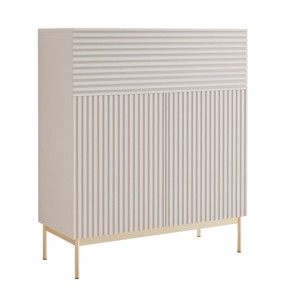 Selsey Highboard mit 2 Türen, Klappfach und LED, Kaschmirgrau 92 cm style modern Taupe Spanplatte