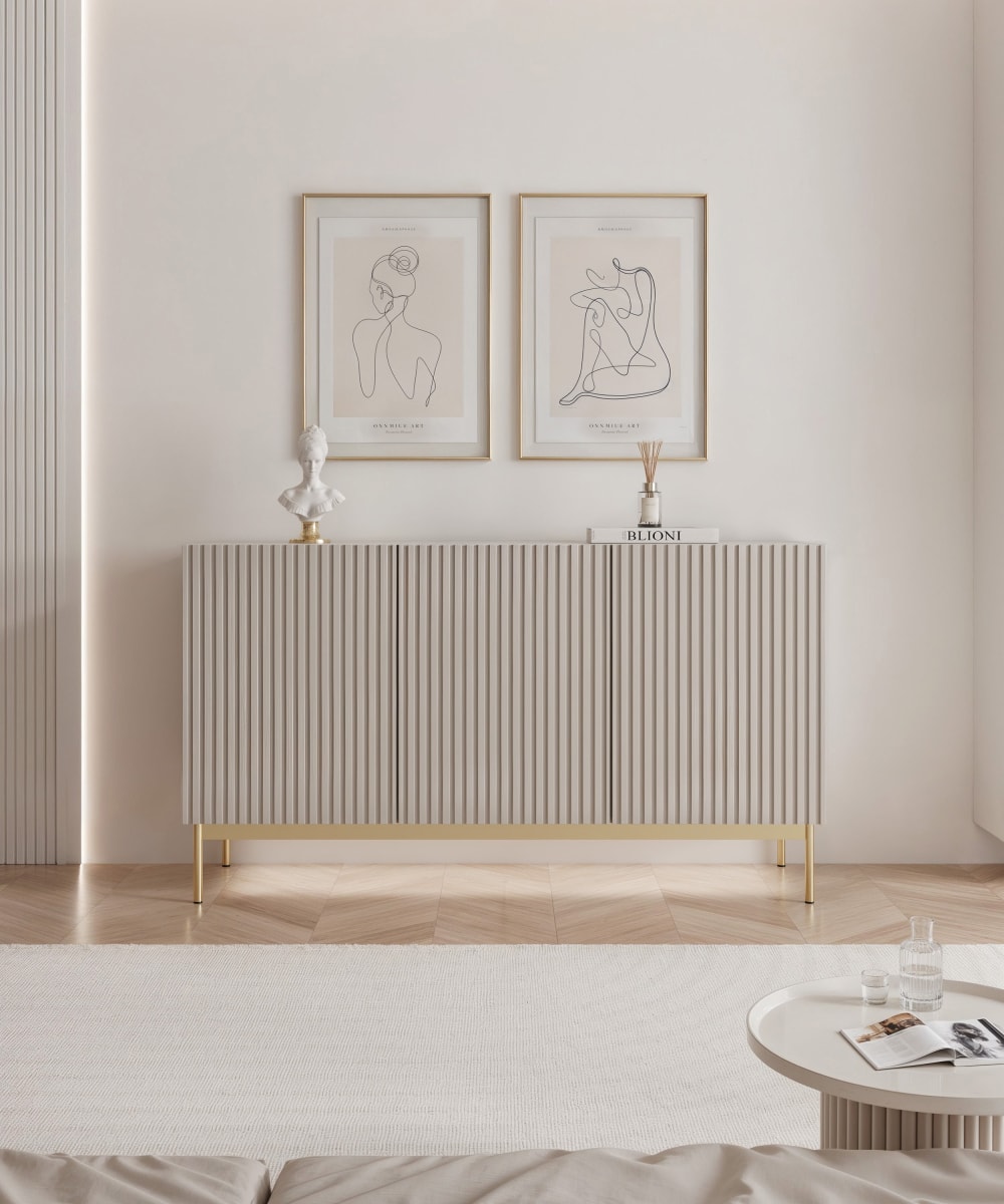 Sideboard mit 3 Türen und LED, Kaschmirgrau 138 cm - Maisons Du