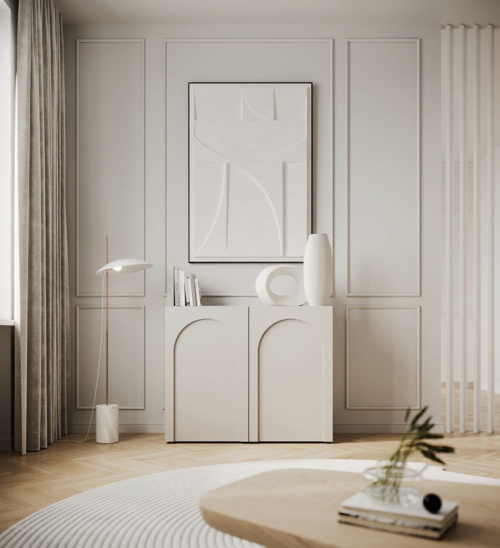 Buffet 2 portes avec façades fraisées gris cachemire 100 cm