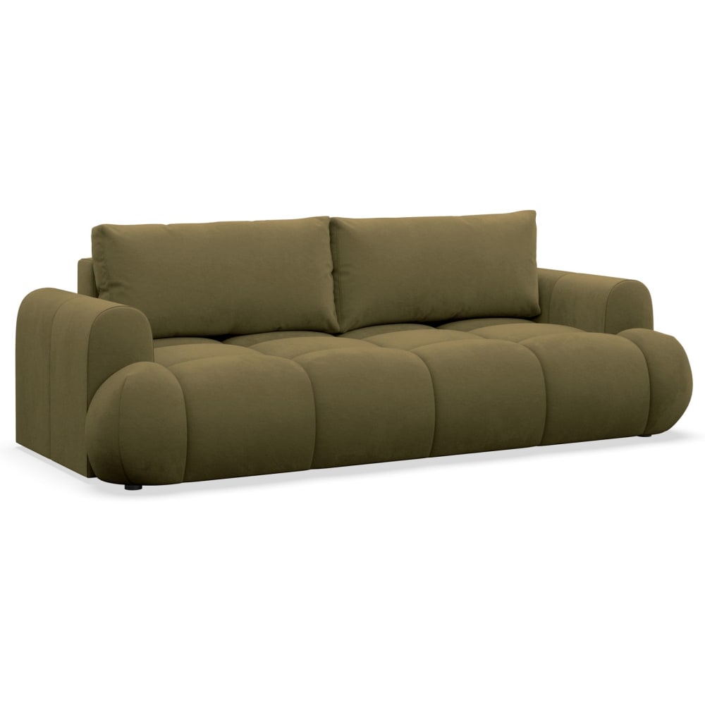 Canapé convertible 3 places en velours hydrophobe Vert olive