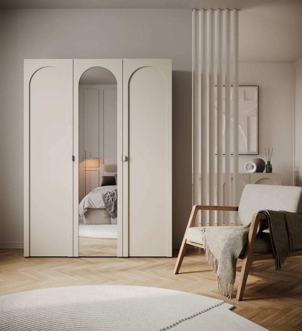 Armoire avec miroir et 3 portes, gris cachemire, 150 cm