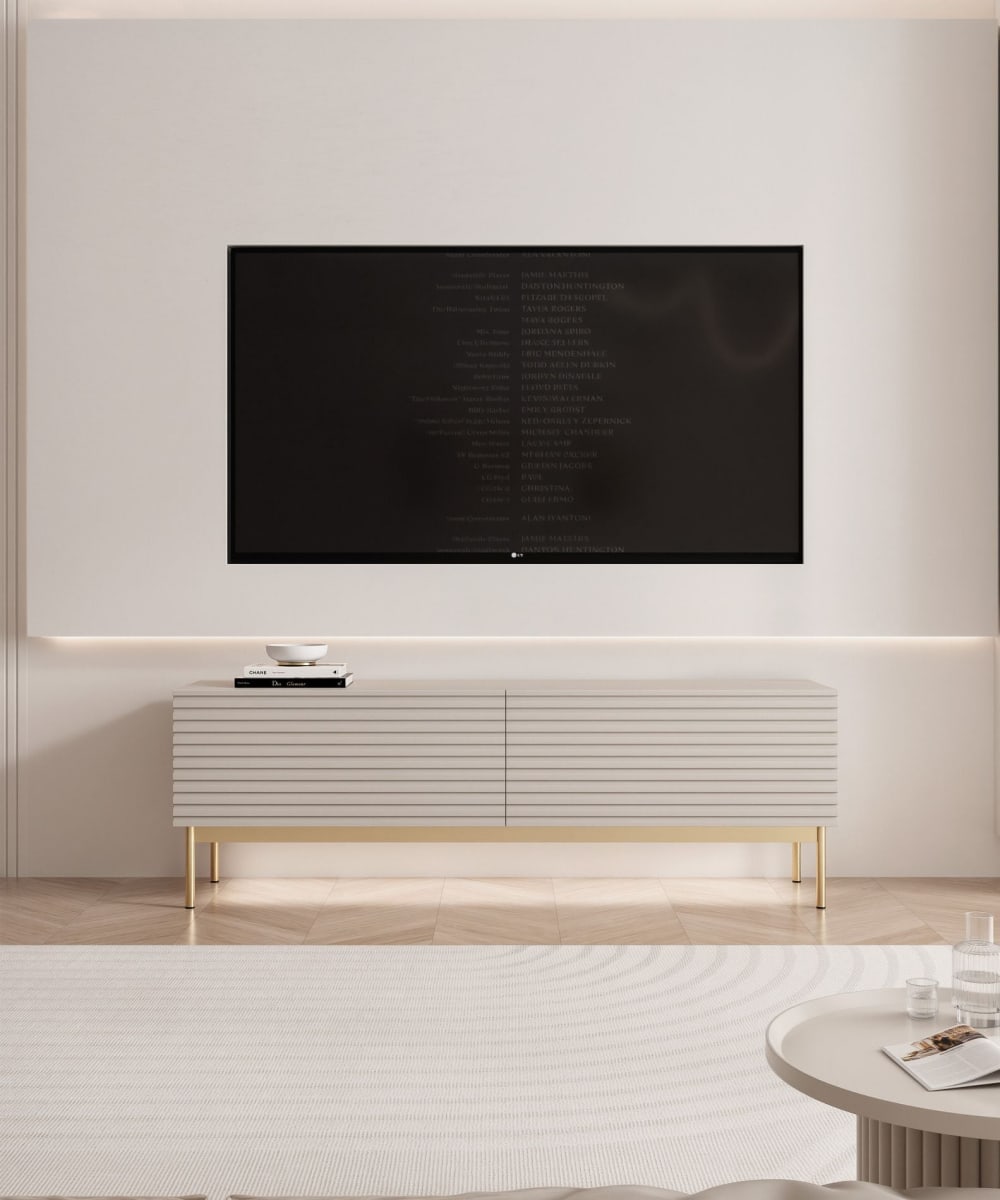 TV-Lowboard 2-türig mit LED, Kaschmirgrau, 139 cm - Maisons Du