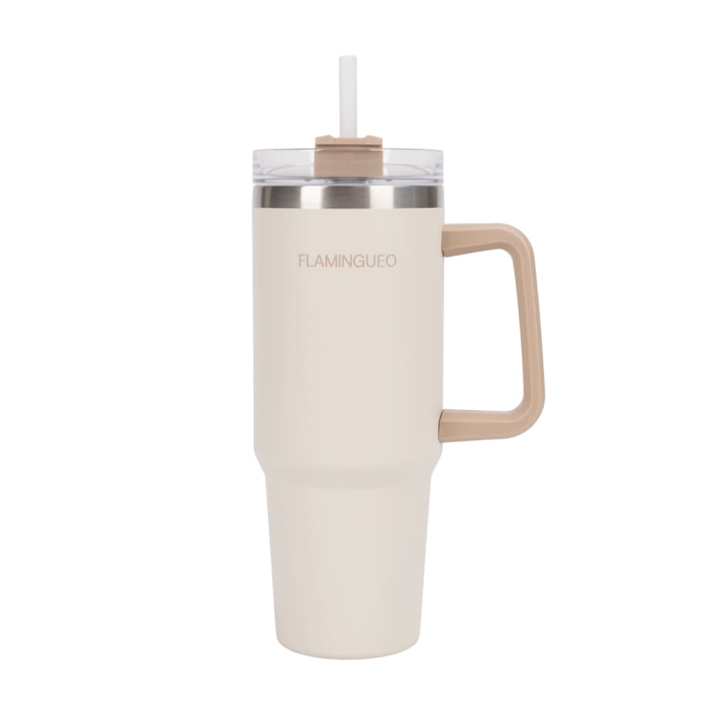 Mug isotherme avec paille acier inoxydable 0,9 litres Beige