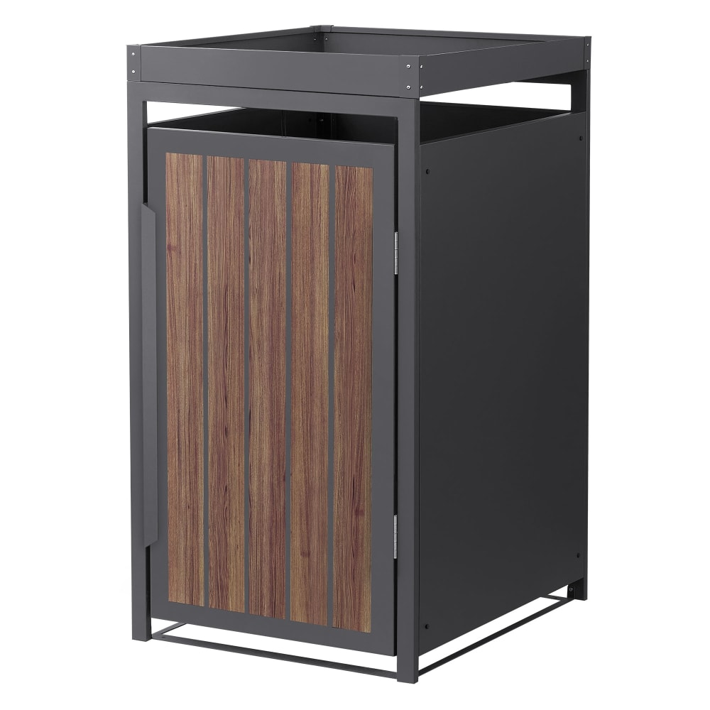 ML-Design Mülltonnenbox 1er mit Pflanzdach 240L Anthrazit-Holzoptik aus Stahl Braun Metall