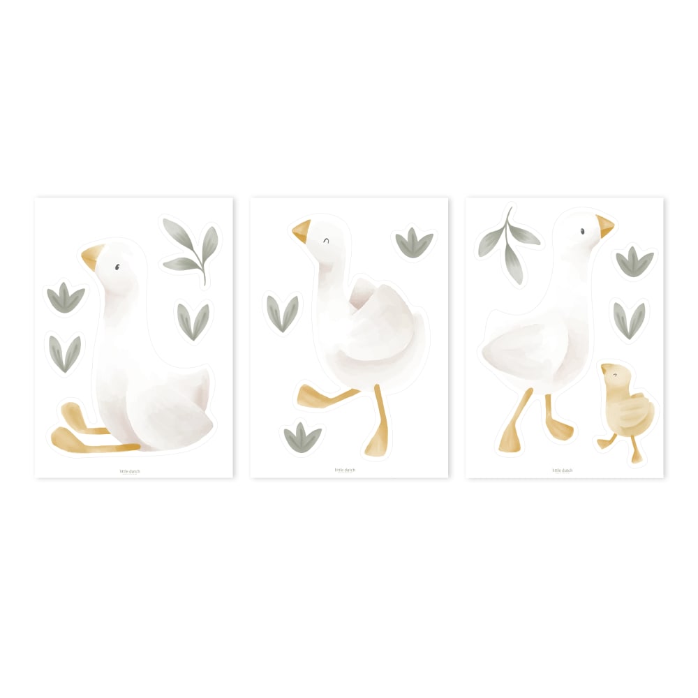 Stickers muraux petite oie blanc vert ocre 3x30x21cm (Little Dutch) - Image 1