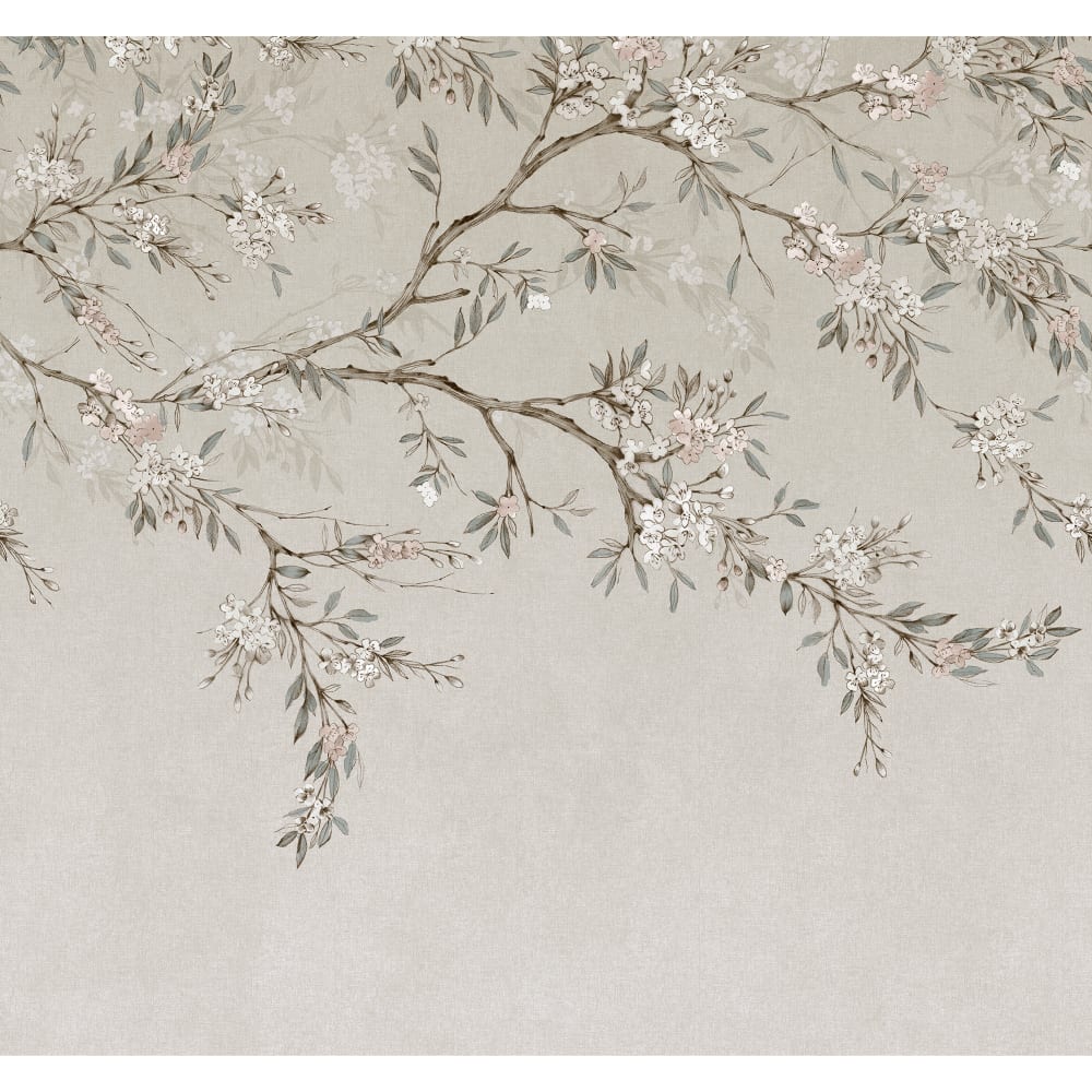 Fresque panoramique beige branche fleurie 300x280cm
