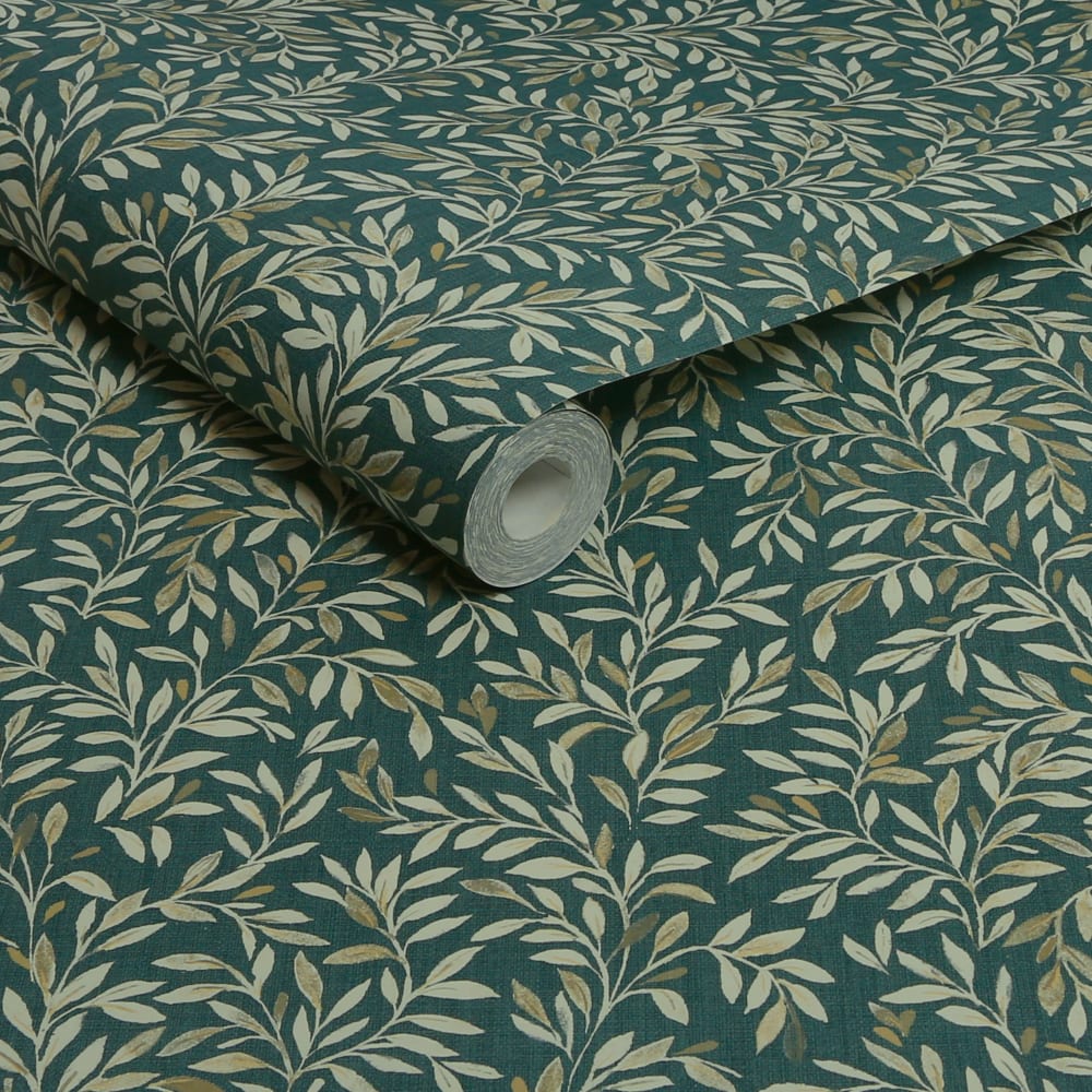 Papier peint feuillage sur fond émeraude 1005x52cm — vue 4