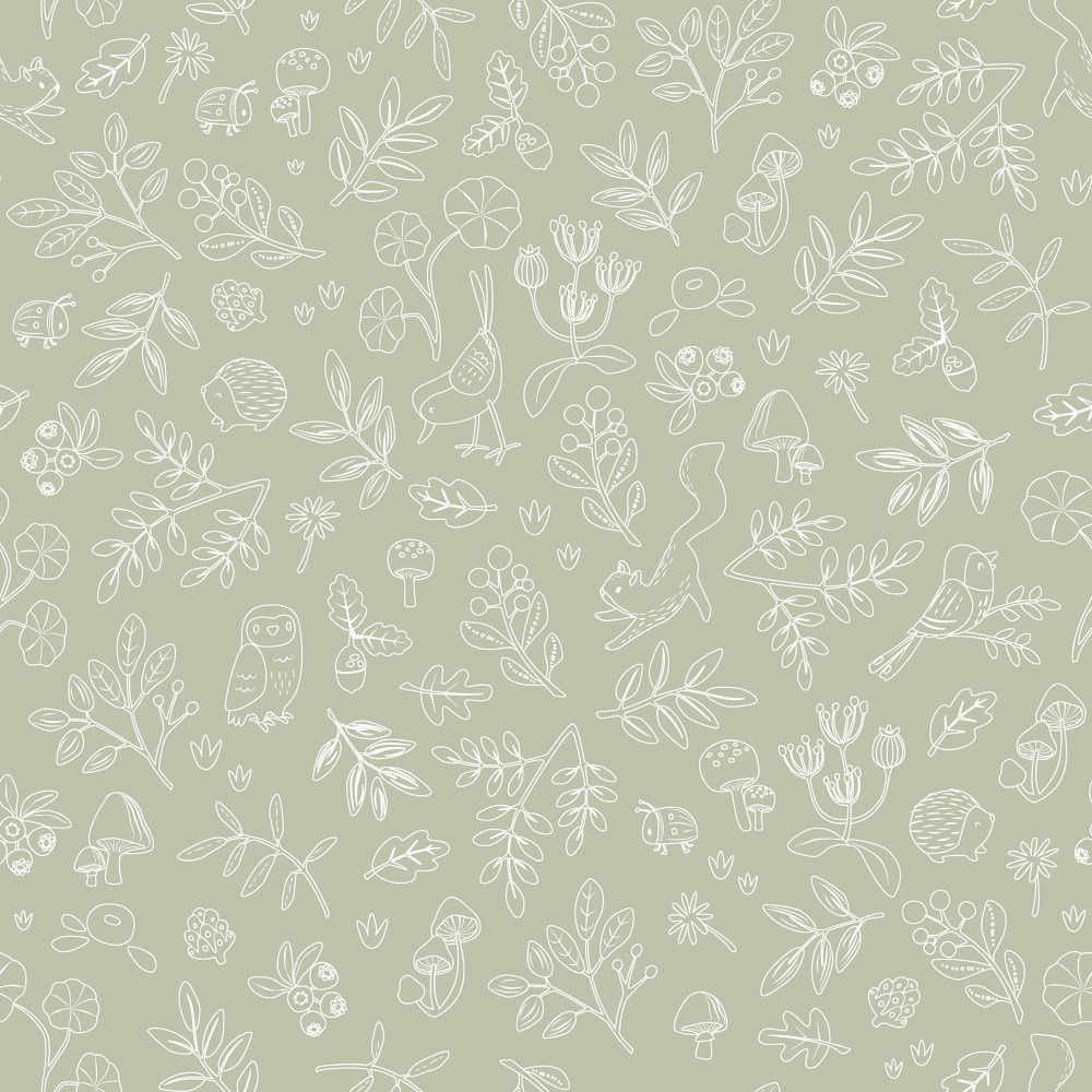 Papier peint petits animaux vert sauge 1000x53cm — vue 3