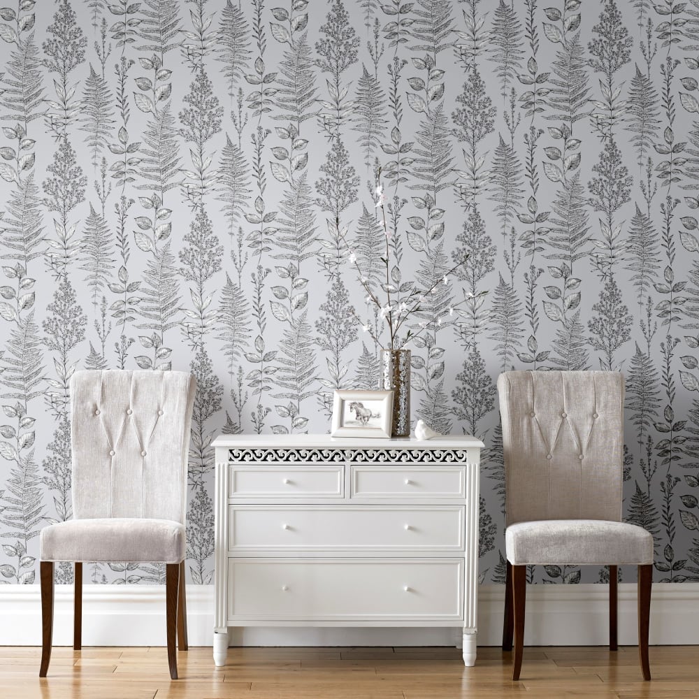 Papier peint feuilles d'herbier gris 1005x52cm