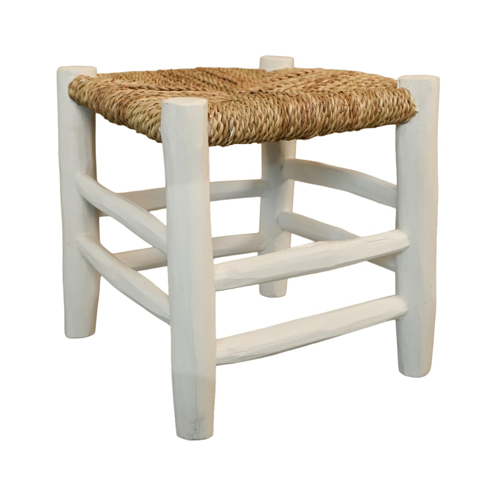 Tabouret marocain blanc en bois -  bois - 30 cm