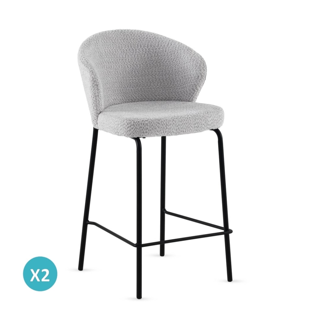 Lot de  2 tabourets tapissés en chenille gris clair