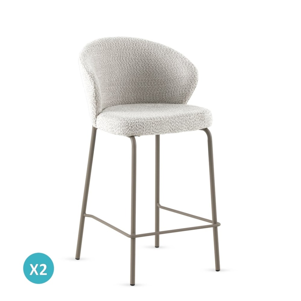 Lot de  2 tabourets tapissés en chenille blanc