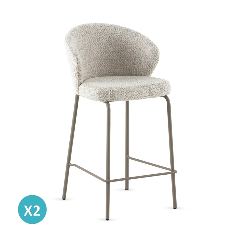 Lot de  2 tabourets tapissés en chenille crème